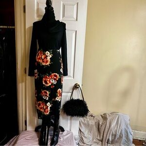 Moody Florals Lace Trim French Girl Stretch Chic Midi Casual Party Glam Skirt XL